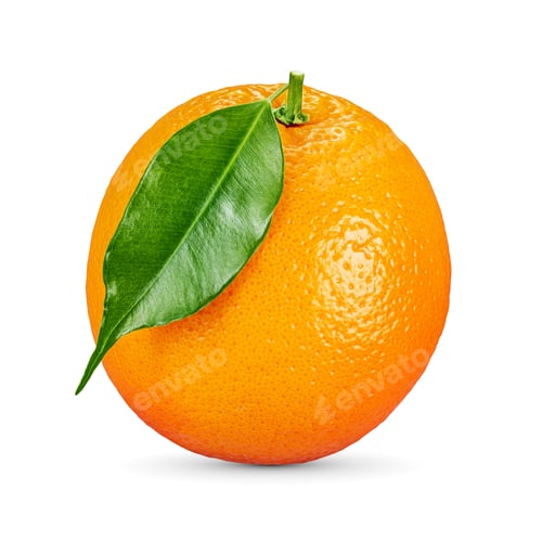Preview: Whole orange citrus fruit isolated with leaf on white. Full depth of field.