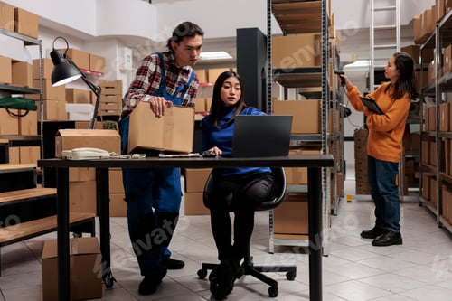 Preview: Sotrehouse employees doing delivery route optimization on laptop
