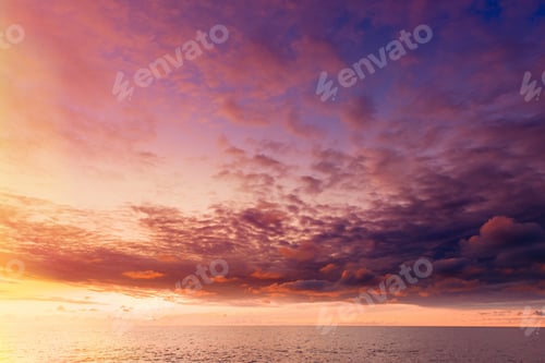 Preview: Elevated view Sea Ocean And sunset sunrise Sky Background With Cloudscape. backdrop sea vacation
