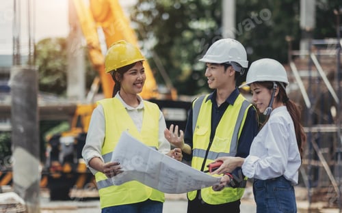 Preview: Three experts inspect commercial building construction sites and construction site holding