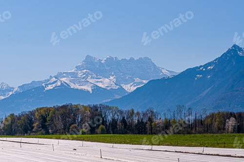 Preview: Shot of a Rhône Valley, Les Dents du Midi mountain, Chessel, Aigle, Chablais, Switzerland