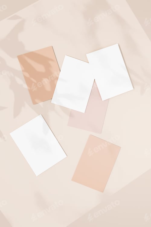 Preview: Business card Mockup. Natural overlay lighting shadows the leaves. 3d render
