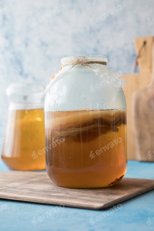 Preview: Raw fermented kombucha superfood. Ice tea with healthy natural probiotic in glass