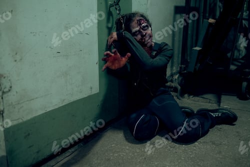 Preview: Woman in Dramatic Zombie Makeup Leans on Wall