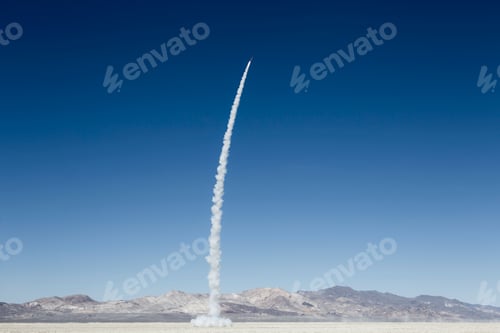 Preview: Rocket shooting into vast, desert sky, Black Rock Desert, Nevada