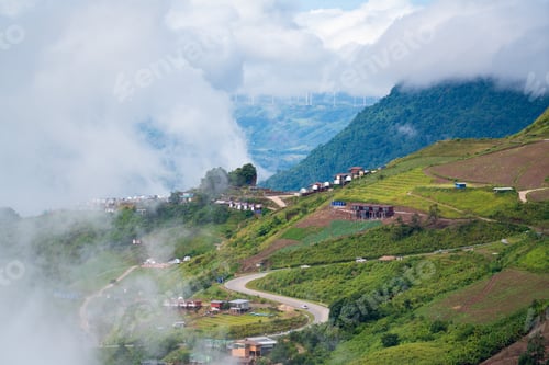 Preview: Aerials view Winding road, the way up the mountain to Phu Thap Boek tourist attraction, Phetchabun,