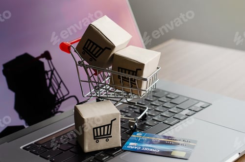 Preview: Black Friday online shopping Cardboard boxes or parcels with shopping cart