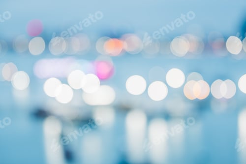 Preview: Blurred abstract background of office building at sea harbour at evening time,urban life.