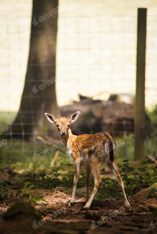 Preview: Scared fawn looking back in the sunlight