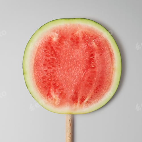 Preview: Watermelon on a stick close-up on a gray background. Top view.