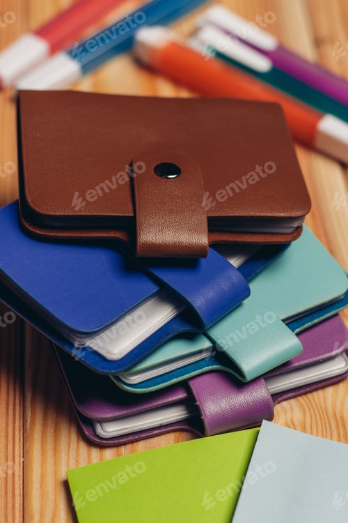 Preview: business card holders felt-tip pens stationery wooden table office documents