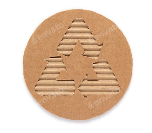 Preview: Recycle symbol and cardboard waste paper isolated at white background texture