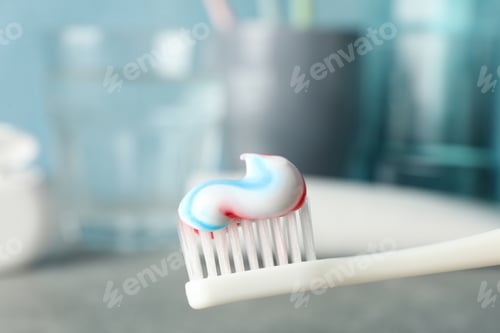 Preview: Toothbrush with toothpaste, close up. Dental care