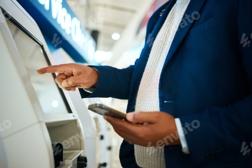 Preview: Check in, booking and hands of a man with a phone for travel, ticket and flight information. Reserv