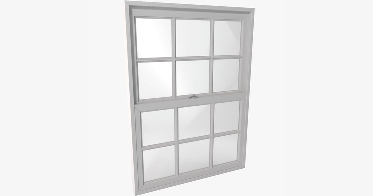 Multi-paned window with white frame 3D, Incl. frame & grid - Envato