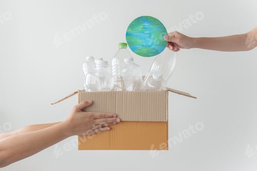 Preview: People launch a campaign to recycle used empty plastic bottles.