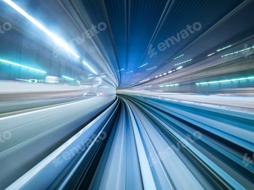 Preview: Motion blur of train moving inside tunnel in Tokyo, Japan