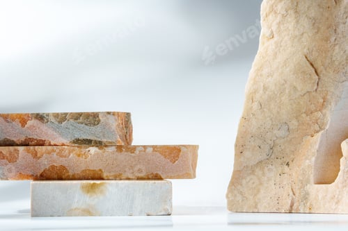 Preview: Piece of granite stone on white background with shadows