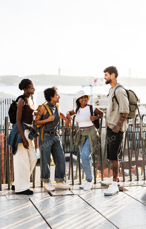 Preview: Tourists enjoying lisbon cityscape from viewpoint on sunny day