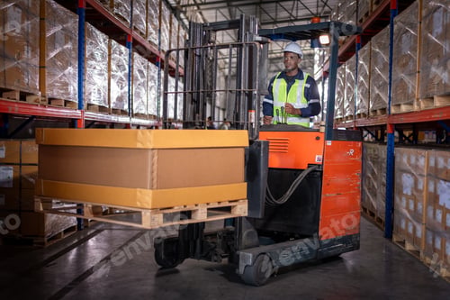 Preview: Africa worker industry factory wear safety uniform factory drive forklift truck moving goods boxes t