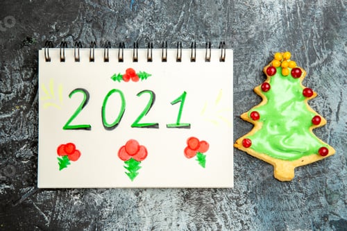 Preview: top view delicious tree biscuit with note on light-grey background color sweet photo cake cookie