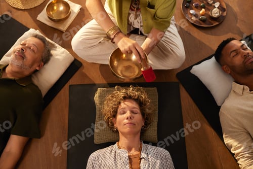 Preview: Top view of sound healing session at wellbeing center