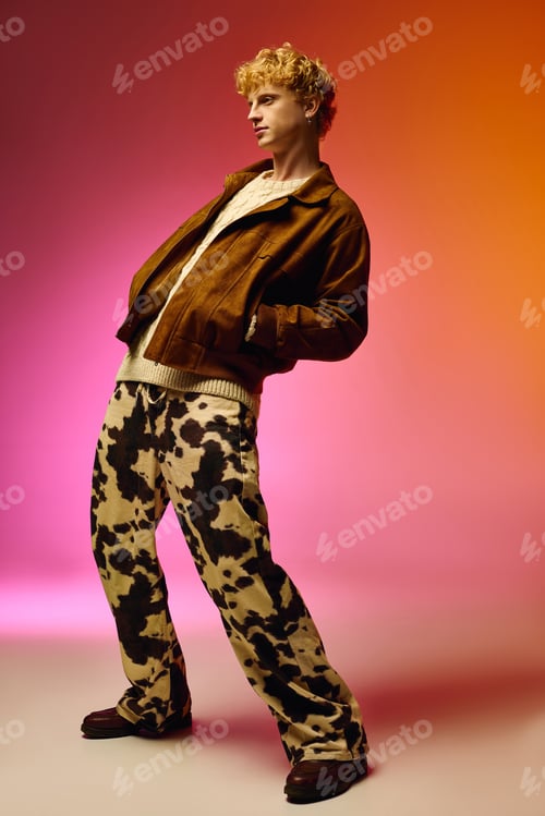 Preview: Holiday fashion trends for men in 2025 featuring a unique cow print style