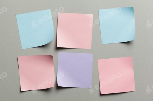 Preview: Stickers label close up on gray paper background