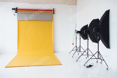 Preview: studio with light set up, modern lightning equipment for making high quality photos