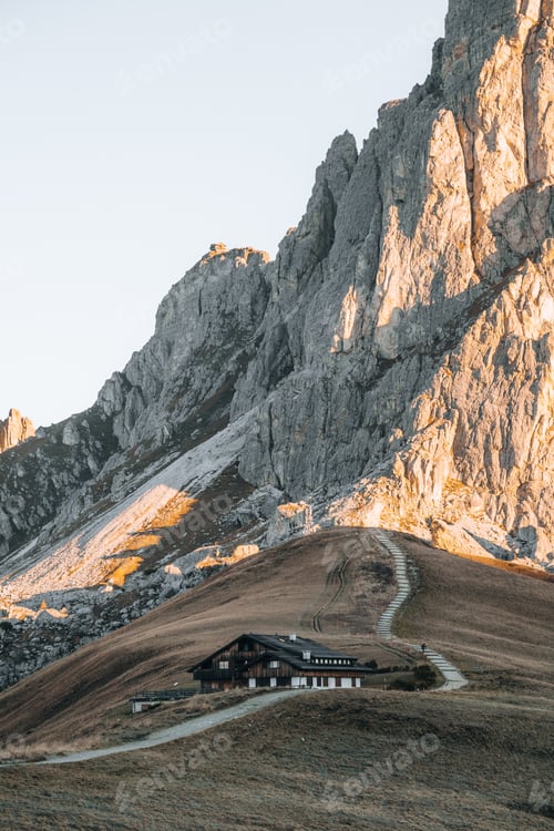 Preview: Sunrise photo of mountain Nuvolau Averau, Passo Giau in Dolomites, Italy