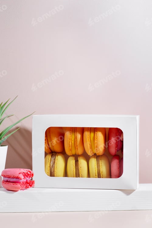 Preview: macarons in gift box mockup on a light background