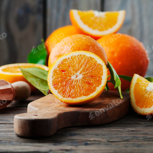 Preview: Fresh sweet oranges on the wooden table