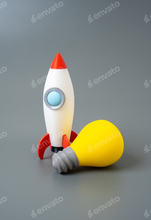 Preview: Rocket and light bulb. Concept of ideas and technologies. Startup development