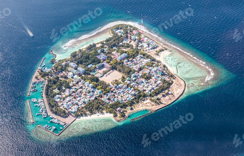 Preview: Ariel view of Villingili island in North Male Atoll of Maldives.