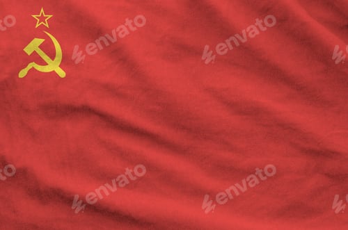 Preview: Soviet Union flag depicted on folded wavy fabric of old cloth