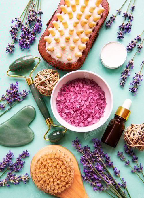 Vista previa: Cosmética SPA orgánica natural con lavanda.