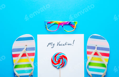 Preview: paper My Vacation, glasses, lollipop and sandals