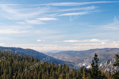 Preview: Scenic summer landscape in Yosemite National Park with mountains, forest, and sky