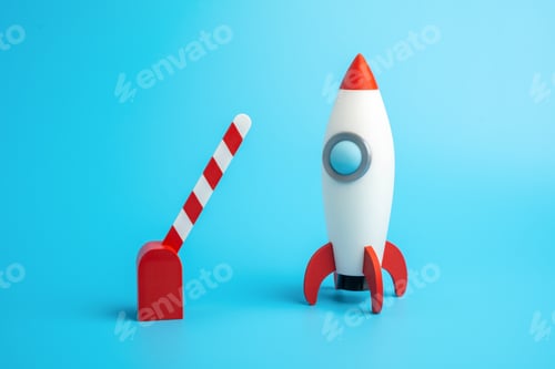 Preview: Rocket startup and open traffic barrier. Business launch permit. Investment or project financing