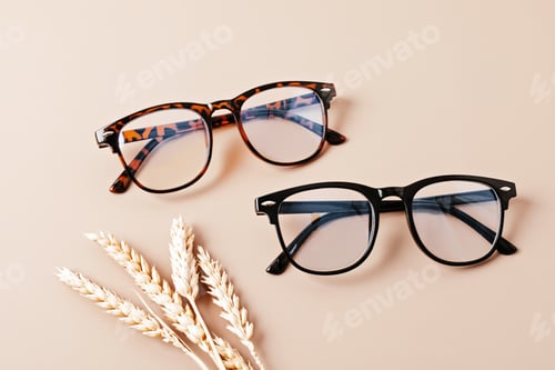 Preview: Stylish eyeglasses. Optical store, glasses selection at optician, fashion accessories