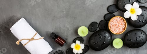 Preview: Horizontal long banner for web design with copy space of hot spa massage stones