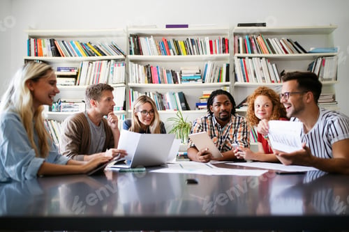Preview: Business people friends discussing brainstorming ideas at meeting