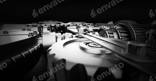 Preview: Gears and cogs mechanism. Industrial machine, engine