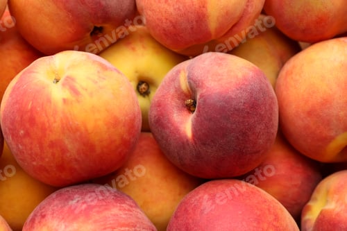 Preview: Fresh ripe peaches as background, closeup view