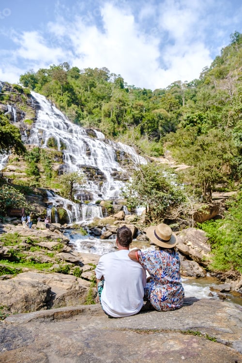 Preview: Couple visit Mae Ya Waterfall Doi Inthanon national park Thailand Chiang Mai