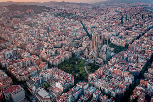 Preview: Barcelona City in the Evening Aerial View
