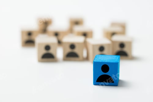 Preview: Leadership concept using blue people icon cube among other cubes