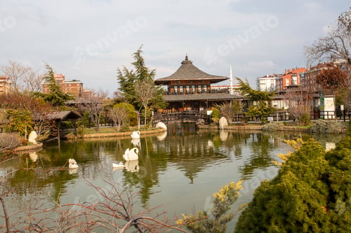 Preview: Konya - Turkey, April 2, 2021, Konya Japanese garden, Konya - Turkey