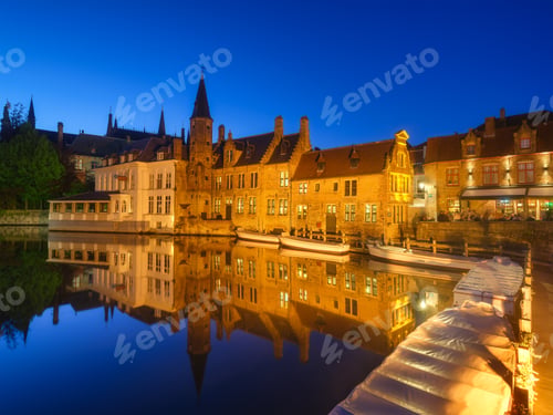 Preview: Bruges, Belgium. Historic part of the city. Architectural landscape during the blue hour.