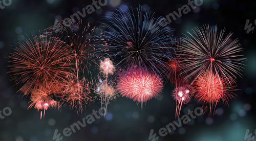 Preview: Colorful firework with bokeh in annual festival